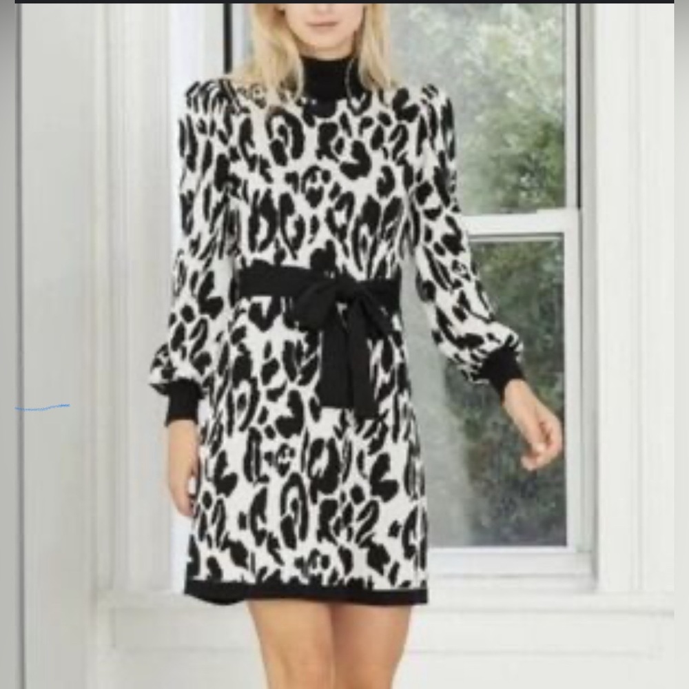 Who What Wear Black and White Animal Print Dress